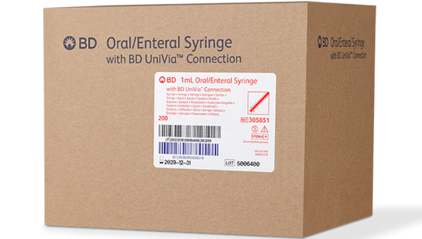 BD Univia Enteral Syringe – 1 mL Fill Volume, Slip Tip, Disposable, 200 Shelfpack, Single-Use, Oral Medication