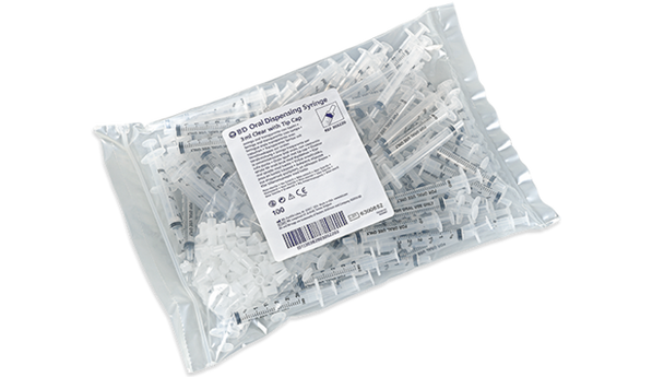 BD Clear Oral Syringe – 3 mL Fill Volume, Slip Tip, Disposable, Single-Use, 100/Box, For Oral Medication