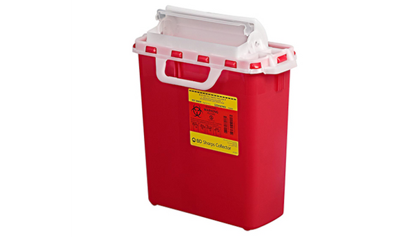 BD Patient Room Sharps Container – 3 Gal Capacity, Counterbalanced Door, Red Polypropylene Construction