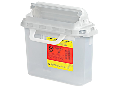 BD Patient Room Sharps Container – 5.4 Qt Capacity, Counterbalanced Door, Pearl, Polypropylene Construction
