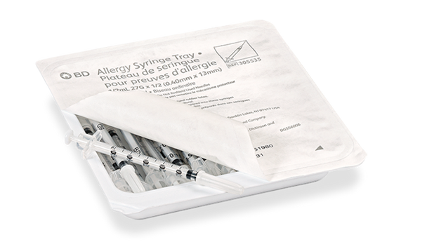 BD Allergy Syringe with Permanently Attached 27G X 1/2 in. Needle – 0.5 mL Capacity, Clear Hub, Regular Wall