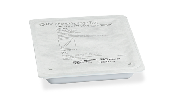 BD Allergy Syringe with Permanently Attached 27 g X 3/8 in. Needle – 1 mL Capacity, Clear Hub, Regular Wall