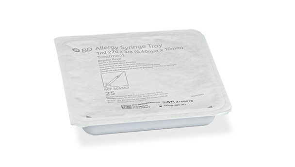 BD Allergy Syringe with Permanently Attached 27G X 3/8 in Needle – 1 mL Capacity, Clear Hub