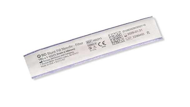 BD Blunt 5 Micron Filter Needle – 18 g x 1-1/2 in, Blunt Filter Tip, 100/box, Sterile, Single Use