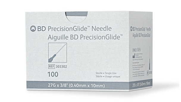 BD Precisionglide Needle – 27 g X 3/8 in. Intradermal Bevel, Sterile, Single-Use, Grey Hub, 100/box