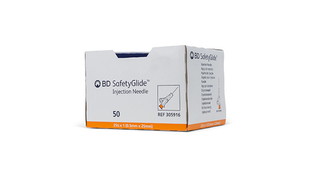 BD Safetyglide Needle – 25 g x 1 in., Shielding Mechanism, Thin Wall, Sterile, 50/box, 500/case