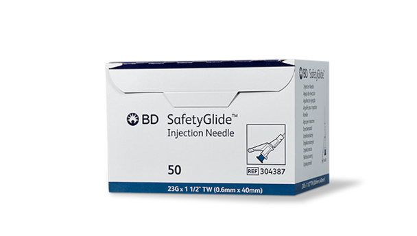 BD Safetyglide Needle – Shielding Hypodermic Needle, 23 g X 1-1/2 in., Thin Wall, 50/box, 500/case