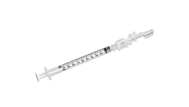 BD Safetyglide Needle with 1 mL Syringe – 27 g X 5/8 in., Shielding Mechanism, 50/box, 400/case