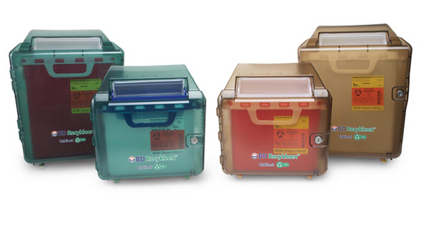 BD Recykleen Sharps Container Locking Wall Cabinet – 2/3 Gal Capacity, Green Plastic, Integrated Lock