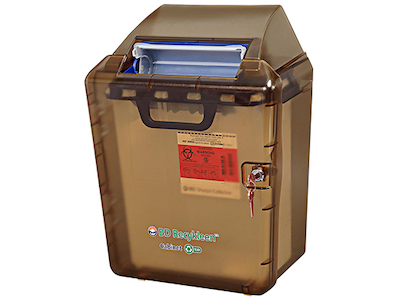 BD Recykleen Sharps Container Locking Wall Cabinet – 2/3 Gal Capacity, Green Plastic, Integrated Lock