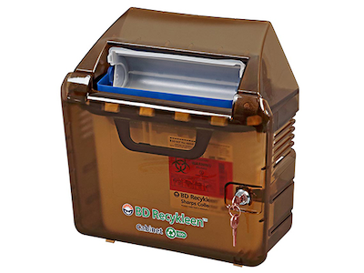 BD Recykleen Sharps Container Locking Wall Cabinet – 5.4 Qt Capacity, Integrated Lock, Green Plastic
