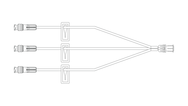 BD Smartsite Extension Set – Smallbore Trifuse, 3 Needle-Free Connectors, 3 Slide Clamps, Fixed Male Luer Lock