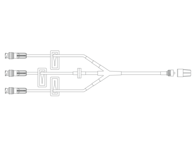 BD Smartsite Extension Set – Smallbore Trifuse, 3 Needle-Free Connectors, 3 Slide Clamps, Fixed Male Luer Lock