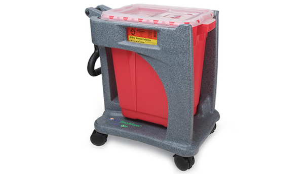 BD Recykleen Sharps Container Basic Trolley – 9 Gal Capacity, Granite Plastic, 24 × 15.5 × 22 in
