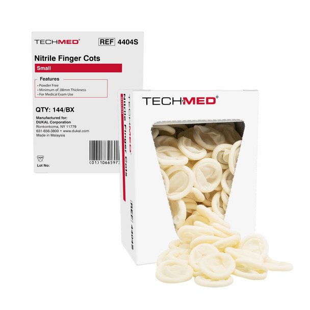Dukal Nitrile Finger Cots, Pre – Rolled, Small – Powder Free, 144/bx Packaging – brand_name Tech-Med