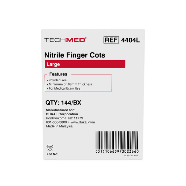 Dukal Nitrile Finger Cots – Pre – Rolled, Large, 144/bx, Non – Sterile, 1.62 lb – brand_name Tech-Med