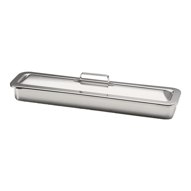 Dukal Tech-Med Stainless Steel Instrument Tray with Strap Handle Cover – 18/8 Stainless Steel, 17 x 4 x 1-1/8