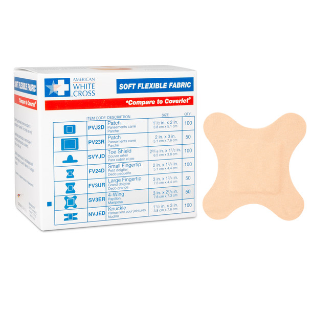 Dukal American Soft Flexible Adhesive Bandages – 4-Wing 2-7/8 x 3 in, Sterile, 50/BX, 12 BX/CS