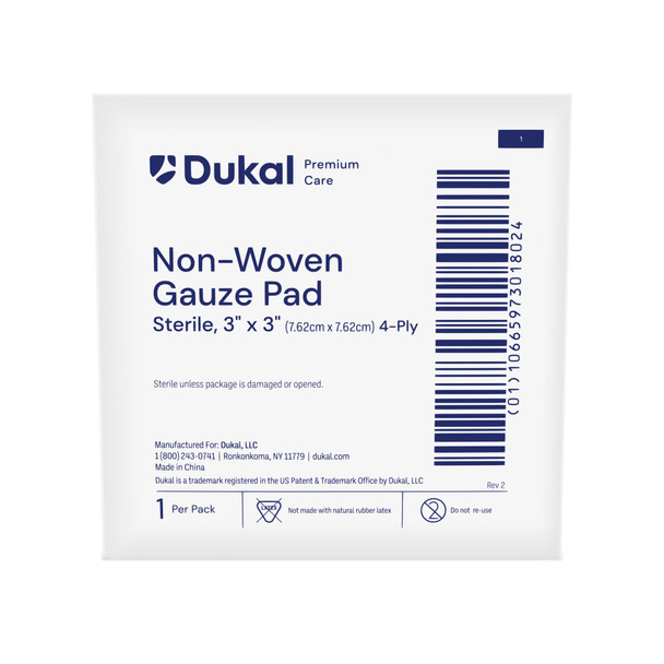 Dukal Sterile Non – Woven Gauze Pads – 3" X 3", 4 – Ply, 1/pk, 10 Pk/bx, 36 Bx/cs – brand_name Dukal