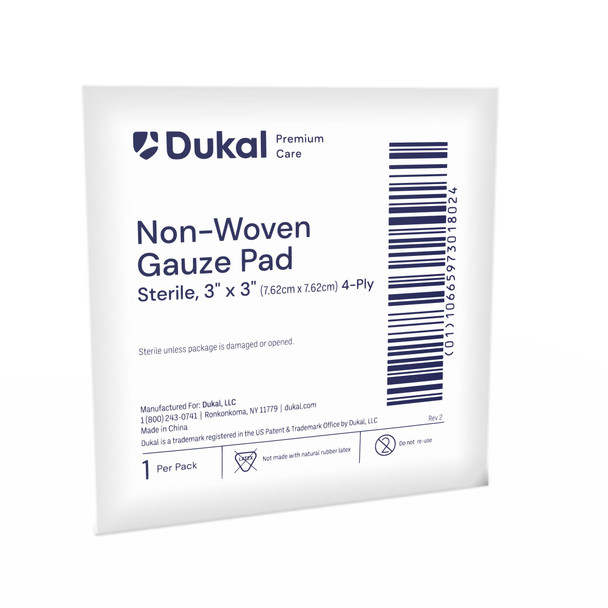Dukal Sterile Non – Woven Gauze Pads – 3" X 3", 4 – Ply, 1/pk, 10 Pk/bx, 36 Bx/cs – brand_name Dukal