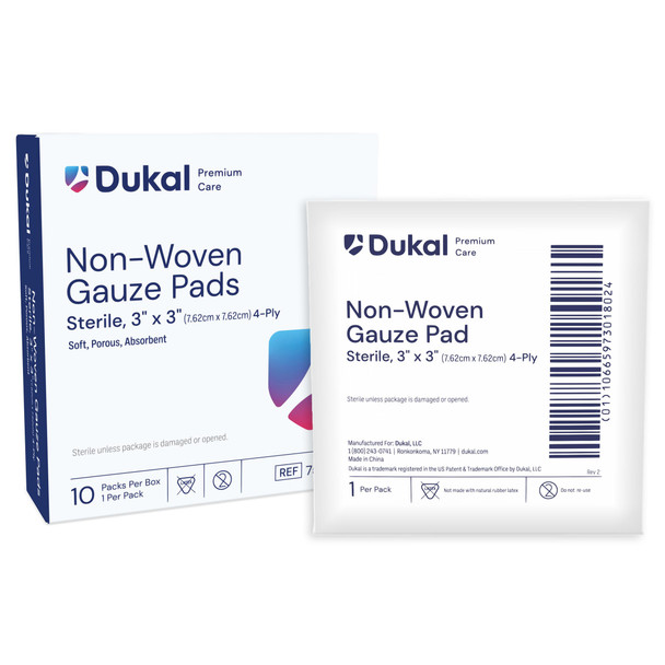 Dukal Sterile Non – Woven Gauze Pads – 3" X 3", 4 – Ply, 1/pk, 10 Pk/bx, 36 Bx/cs – brand_name Dukal