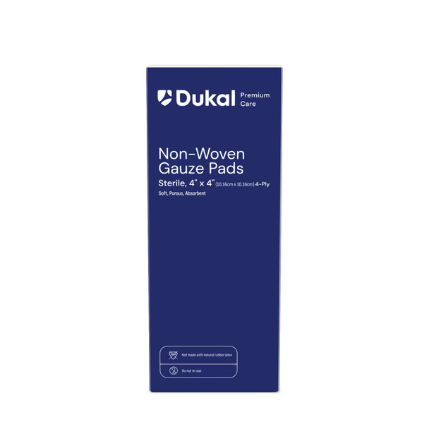 Dukal Sterile Non-Woven Gauze Pads – 4-Ply, 4 x 4 in, Highly Absorbent, 25/BX, 24 BX/CS, 6.2 lb Case