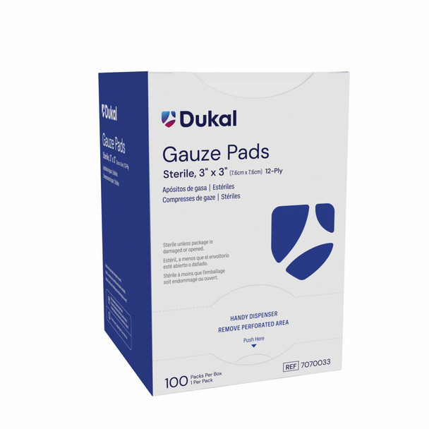 Dukal Sterile Gauze Pads – 3 X 3 in, 12 – Ply, Highly Absorbent, 100 Packs/box – brand_name Dukal