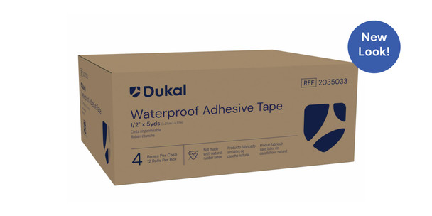 Dukal American Waterproof Tape – 1/2 in x 5 yd, Self-Tearing, Gentle on Skin, 1/PK, 12 PK/BX, 4 BX/CS