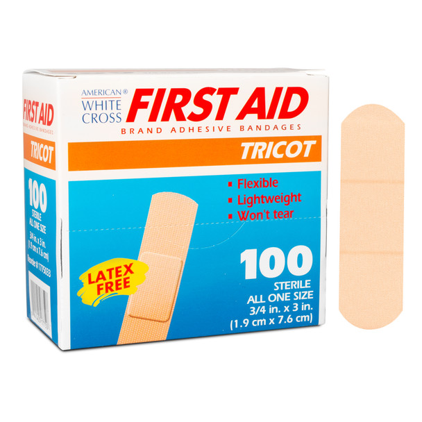 Dukal American Tricot Adhesive Bandages – Sterile, 3/4 x 3 in Size, 100/BX, 12 BX/CS Packaging, 2.45 lb