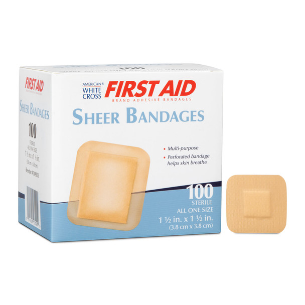 Dukal American Sheer Adhesive Bandages – 1 – 1/2 X 1 – 1/2 in, Sterile, 100/bx Packaging – sterile Yes