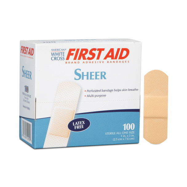 Dukal American Sheer Adhesive Bandages – Sterile, 1 x 3 in Size, 100/BX, 12 BX/CS, 2.65 lb Weight