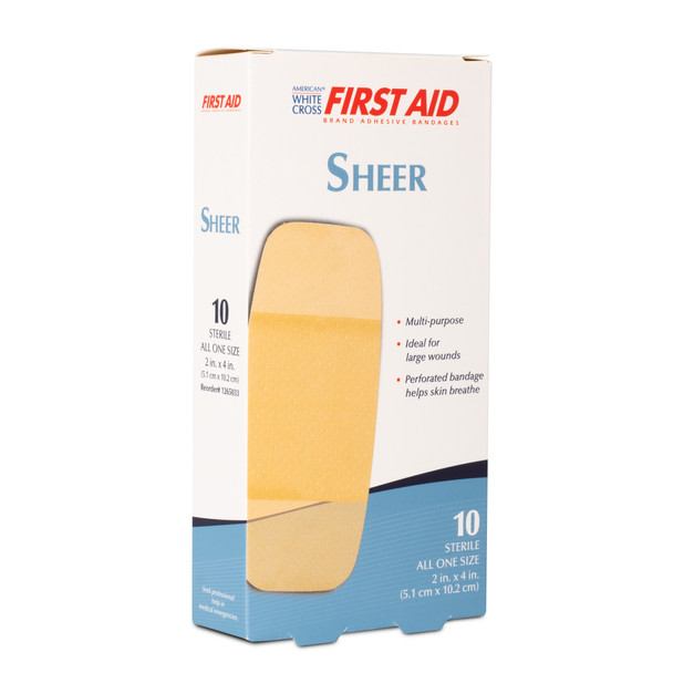 Dukal American Sheer Patch Adhesive Bandages – Sterile, 2 x 4 in XL, Highly Absorbent, 10/BX, 36 BX/CS