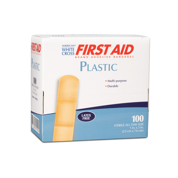 Dukal American Sterile Plastic Adhesive Bandages – 1 x 3 in, Soft Flexible Pad, 100/BX, 12 BX/CS
