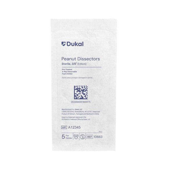 Dukal Ray Detectable Peanut Sponges – 3/8 in Size, Sterile 100% Cotton, 5/PK, 100 PK/CS, 1.25 lb