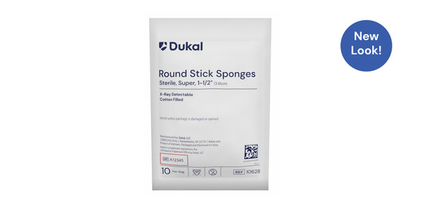 Dukal Sterile X-Ray Detectable Round Stick Sponges – 1-1/2 in Size, 100% Cotton Gauze, 10/BG, 50 BG/CS