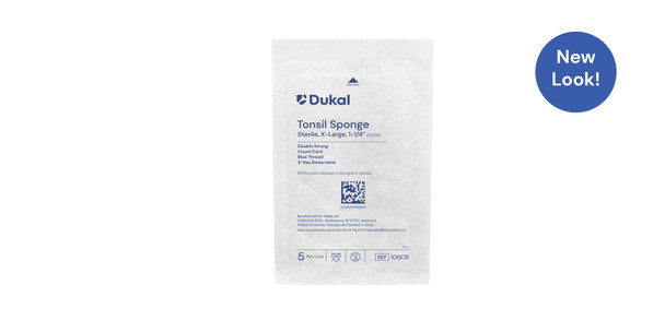 Dukal Sterile X-Ray Detectable Tonsil Sponges – 1-1/4 in XL, Double Strung, 5/PK, 100 PK/CS
