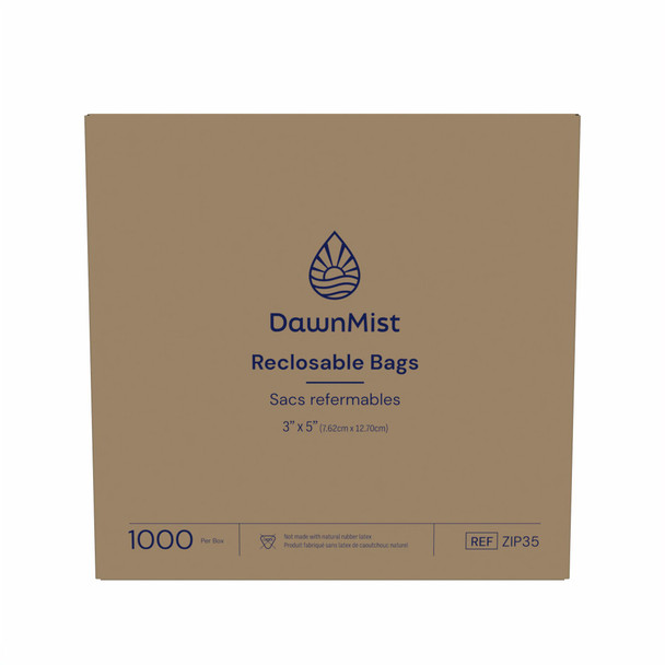 Dukal DawnMist Reclosable Bags – 3 x 5 in, Clear, 3 MIL Thickness, 1000/BX Packaging, 2.52 lb Weight