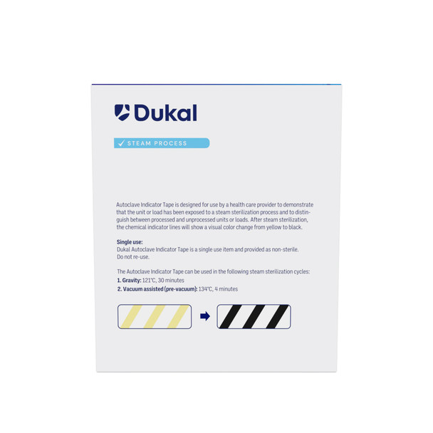 Dukal Unipack Sterilization Tape – 3/4 in x 60 yd, Printed Indicator Stripes, 8 Rolls/Box, 16 lb, Non-Sterile