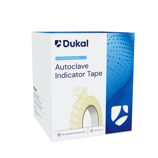 Dukal Unipack Sterilization Tape – 3/4 in x 60 yd, Printed Indicator Stripes, 8 Rolls/Box, 16 lb, Non-Sterile