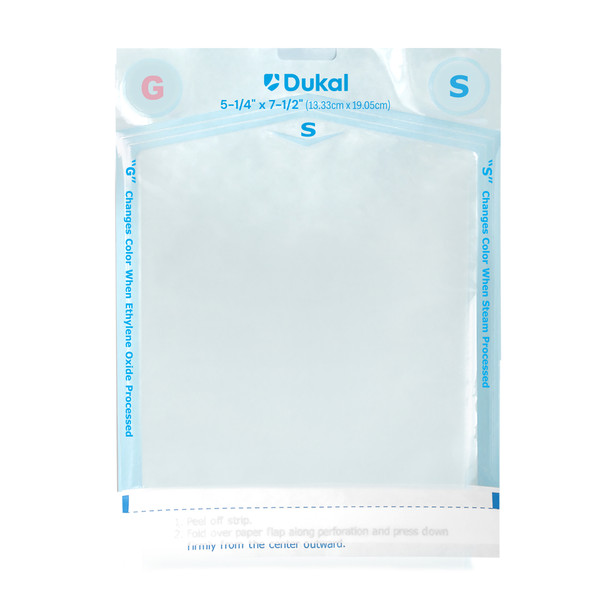 Dukal Sterilization Pouches – 5-1/4 x 7-1/2 in, Color-Changing Indicators, 200/BX, 16BX/CS