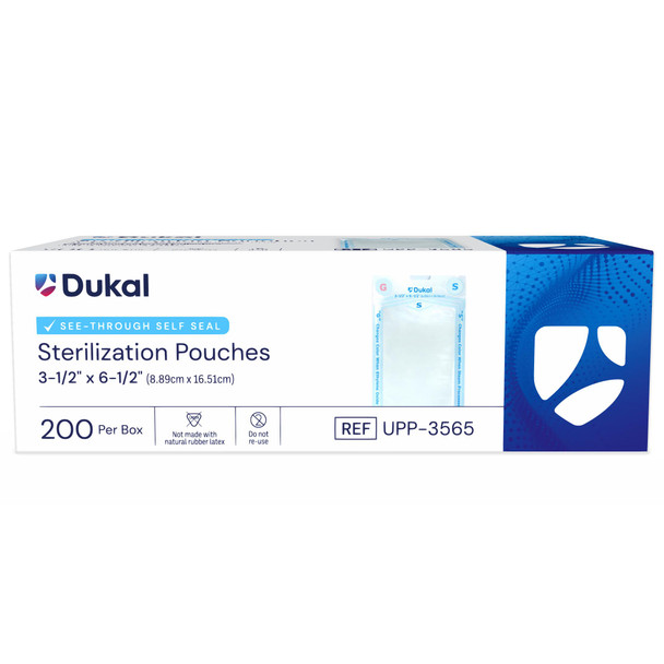 Dukal Sterilization Pouches – 3-1/2 x 6-1/2 in, Color Changing Indicators, 200/BX, 16BX/CS