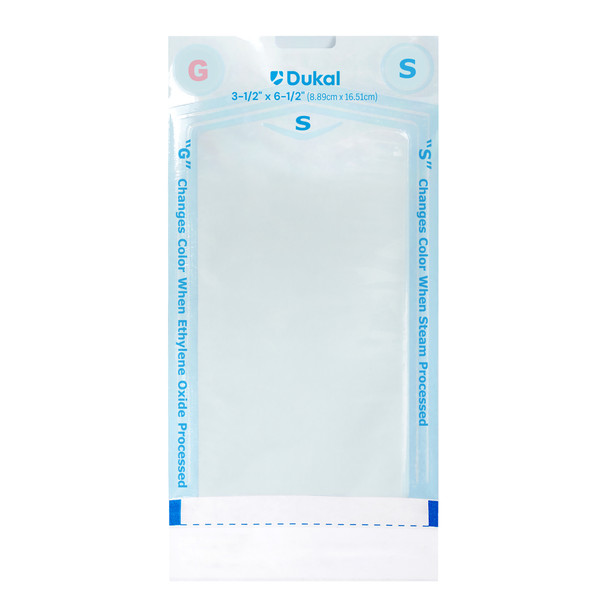 Dukal Sterilization Pouches – 3-1/2 x 6-1/2 in, Color Changing Indicators, 200/BX, 16BX/CS