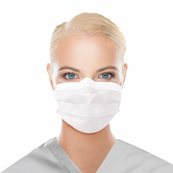 Dukal Unipack FluidBloq ASTM Level 3 Mask with Ear Loop – 4-Layer, Superior Fluid Resistance, White, 50/BX