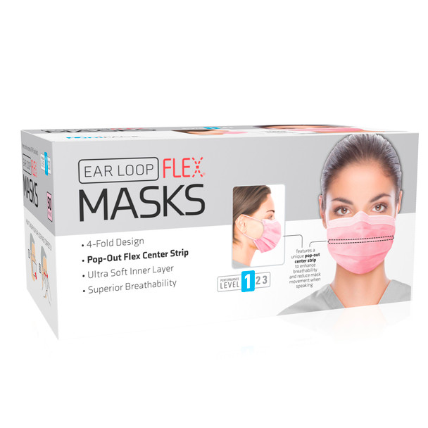Dukal ASTM Level 1 Face Mask With Ear Loop – Pink, 3-Layer Protection, 50/BX, Non-Sterile, 10.65 lb Case