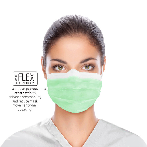 Dukal ASTM Level 1 Face Mask – Green, 3-Layer Protection, Non-Sterile, 50/BX, 20 BX/CS, 10.5 lb Case