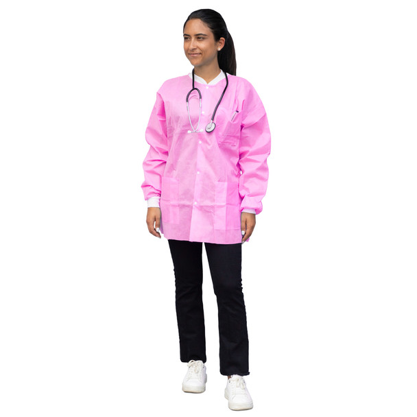Dukal Unipack FitMe Lab Jacket – Small, Bubblegum Pink, Premium SMS Material, Adjustable Waistband