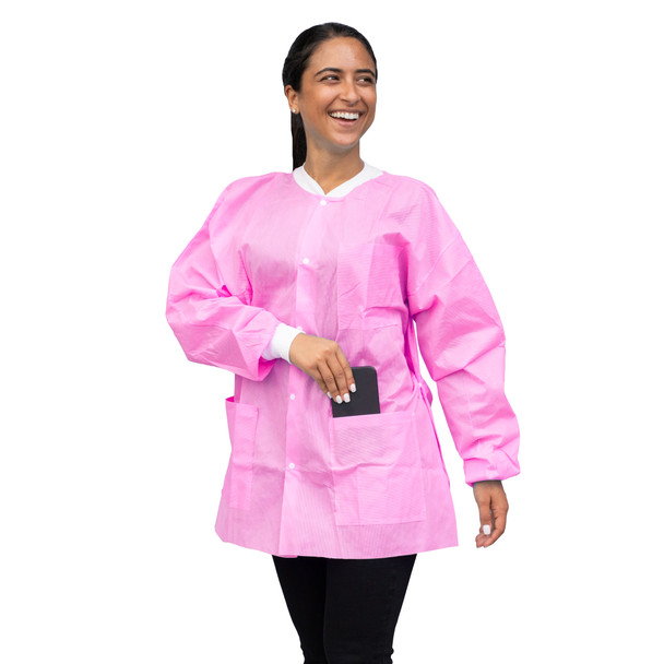 Dukal Unipack FitMe Lab Jacket – Large, Bubblegum Pink, Premium SMS Material, 11 lb, 10/BG Packaging