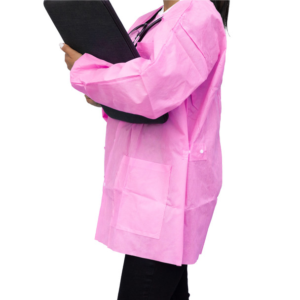 Dukal Unipack FitMe Lab Jacket – Large, Bubblegum Pink, Premium SMS Material, 11 lb, 10/BG Packaging