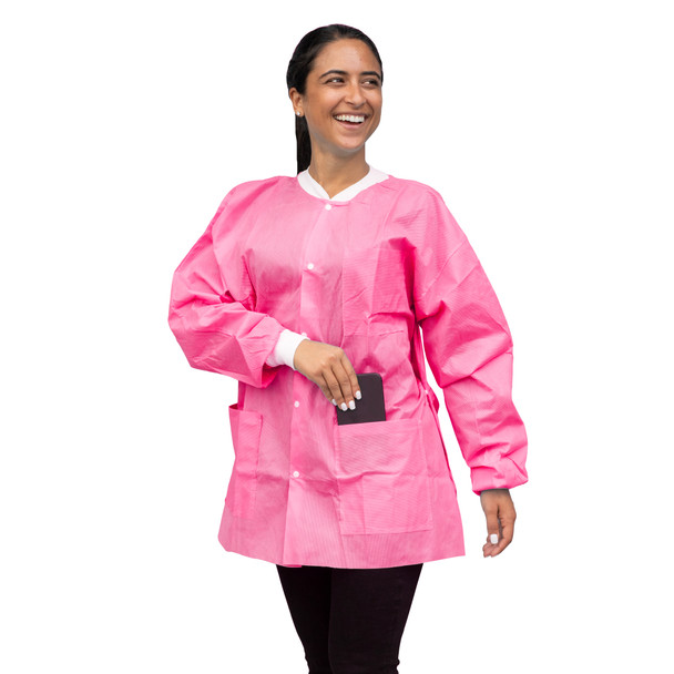 Dukal Unipack FitMe Lab Jacket – Large, Raspberry Pink, Premium SMS Material, Adjustable Waistband