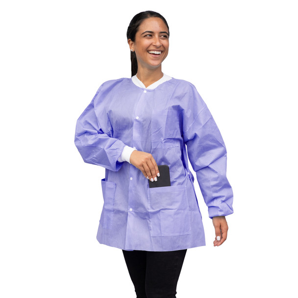 Dukal Unipack FitMe Lab Jacket – Large, Lavender, Premium SMS Material, Adjustable Waistband
